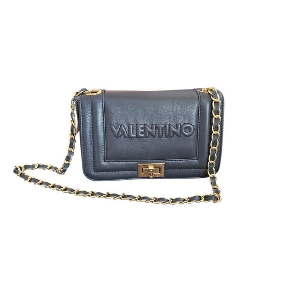 NWT - Valentino - Midnight Blue Leather Gold Chain Embossed Shoulder Bag - Picture 2 of 13